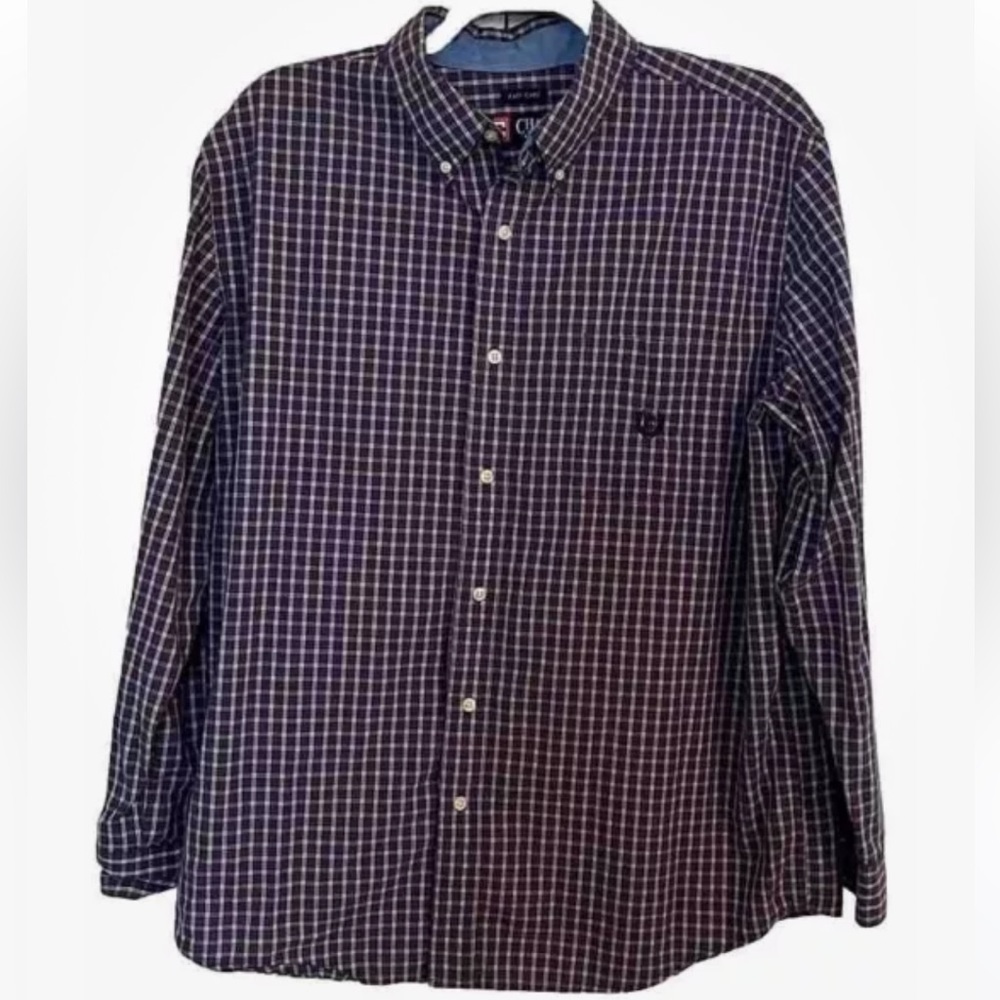 Chaps Easy Care Purple White Check Long Sleeve Button Down w Pkt Sz XL